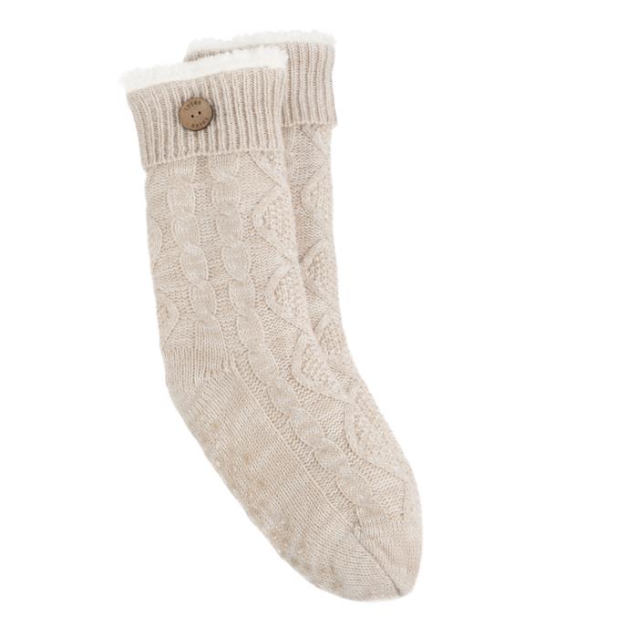 totes toasties® Ladies Texture Slipper Socks With Button Biscuit Extra Image 2